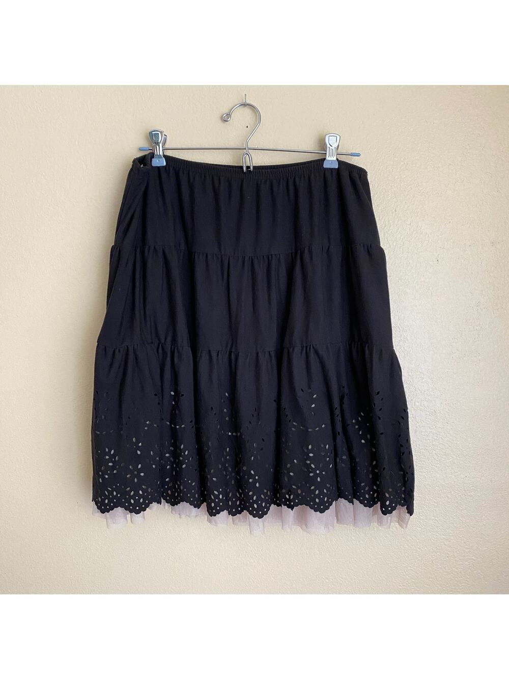 Joe Benbasset Large Black Skirt Pink Tulle Lace Laser Cut Flower Dots Border